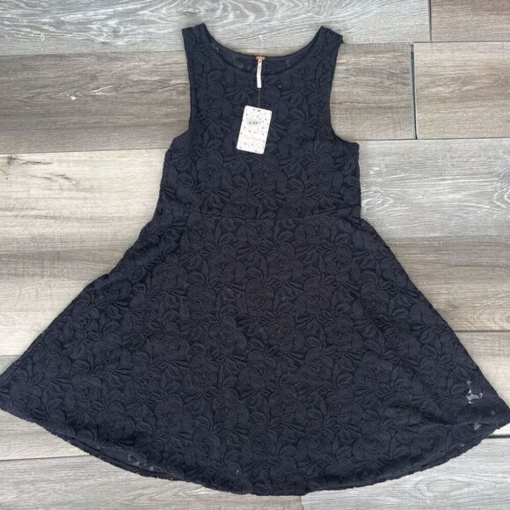 Free People Black Floral Lace Embroidered Mesh Mini Dress XS A Line Sleeveless